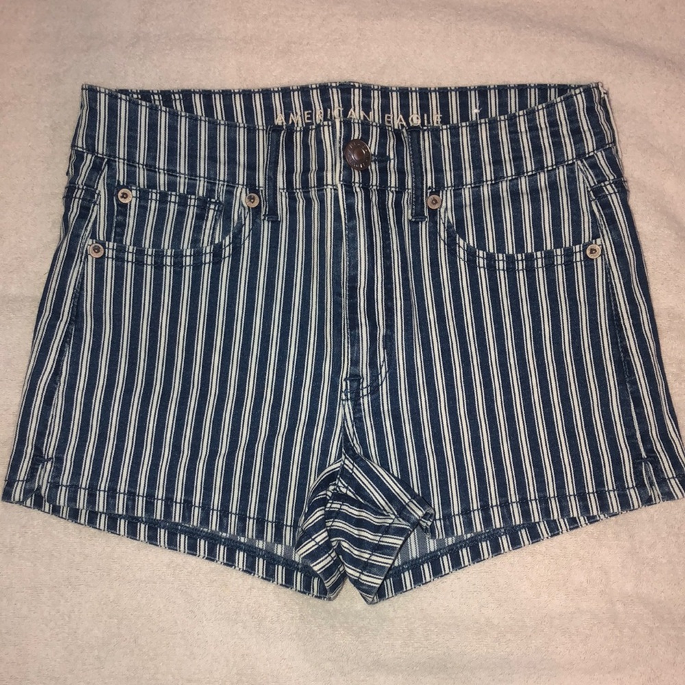 American Eagle Next Level Stretch Blue and White Stripped Shorts (SIZE US4)